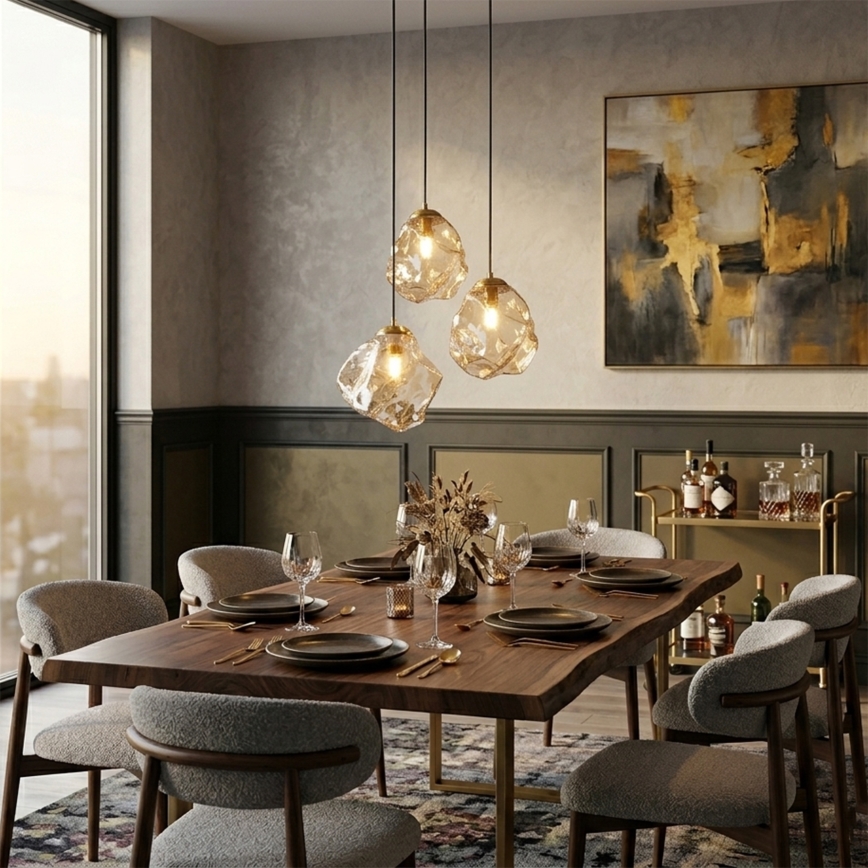 Lysekrone på wire CRISTAL 3xE14/15W/230V messing/røgfarvet beige