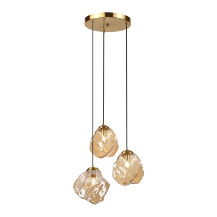Lysekrone på wire CRISTAL 3xE14/15W/230V messing/røgfarvet beige
