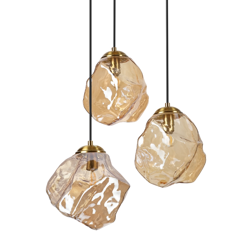 Lysekrone på wire CRISTAL 3xE14/15W/230V messing/røgfarvet beige