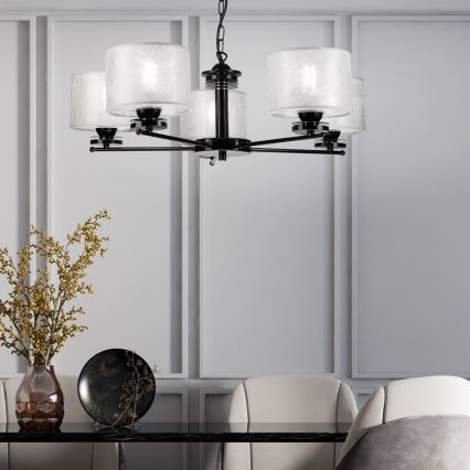 Lysekrone ROSA med kæde 5xE27/60W/230V, sort/grå