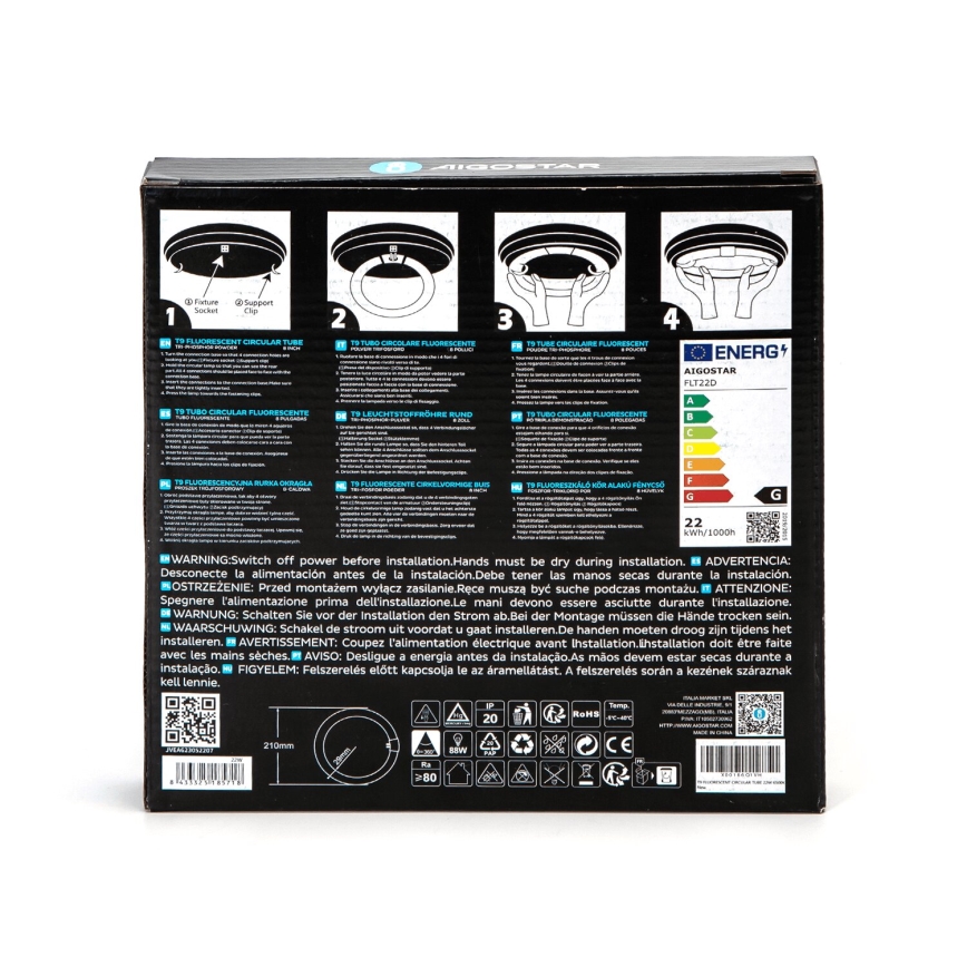 Lysstofrør T9 G10Q/22W/230V 6500K - Aigostar