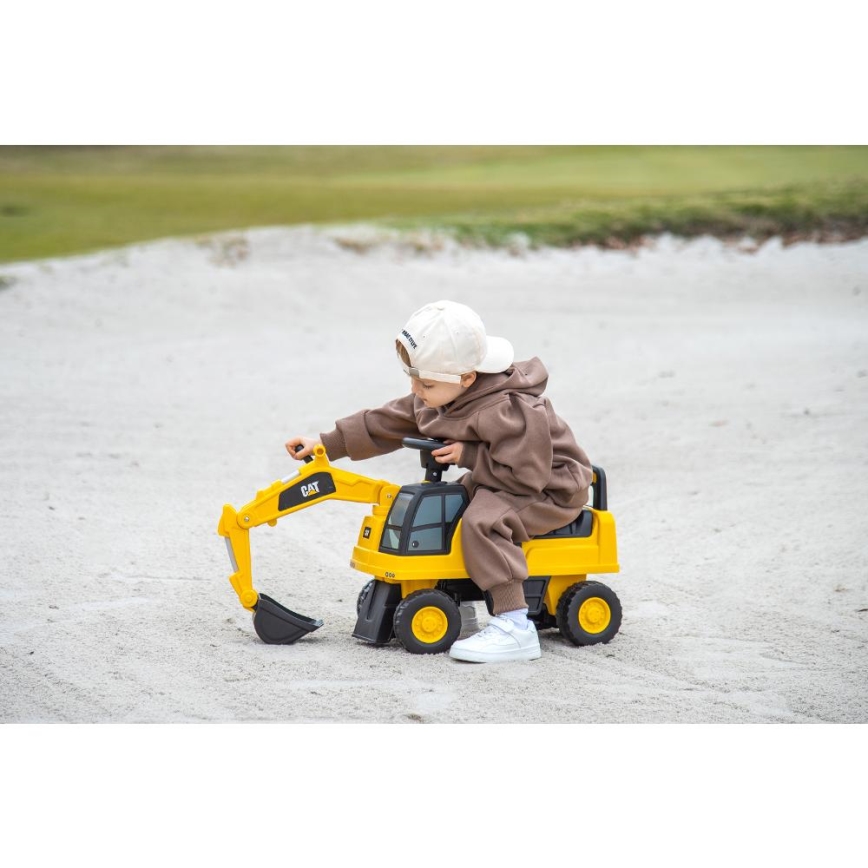 Løbecykel gravemaskine CAT 2xAA gul/sort