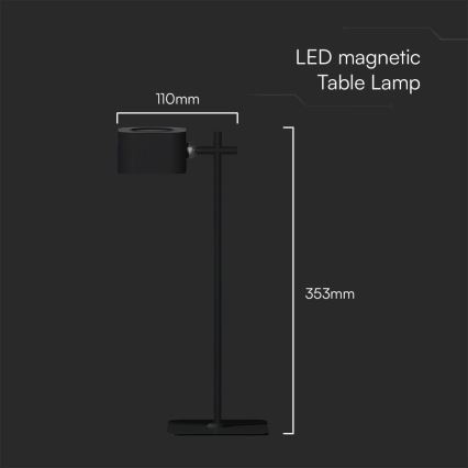 Magnetisk LED bordlampe dæmpbar 04.01.2001 LED/3W/5V 3000-6000K 1800 mAh sort