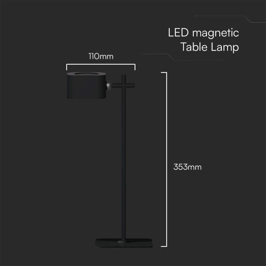 Magnetisk LED bordlampe dæmpbar 04.01.2001 LED/3W/5V 3000-6000K 1800 mAh sort