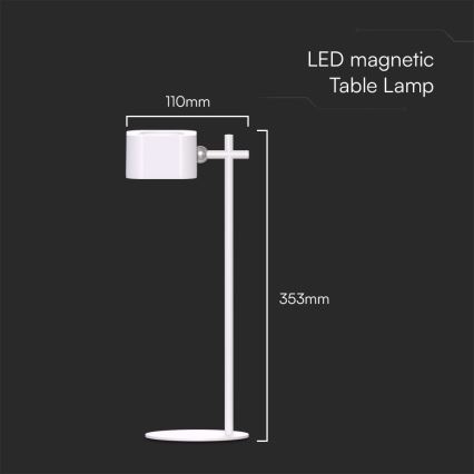 Magnetisk LED bordlampe dæmpbar 4-i-1 LED/3W/5V 3000-6000K 1800 mAh hvid