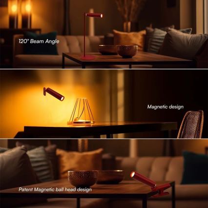 Magnetisk LED bordlampe dæmpbar og genopladelig  3-i-1 LED/3W/5V 4000K 1500 mAh rød