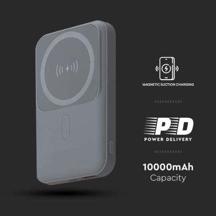 Magnetisk powerbank med trådløs opladning Power Delivery 10 000mAh/20W/3,7V grå