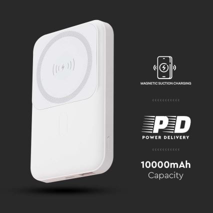 Magnetisk powerbank med trådløs opladning Power Delivery 10 000mAh/20W/3,7V hvid