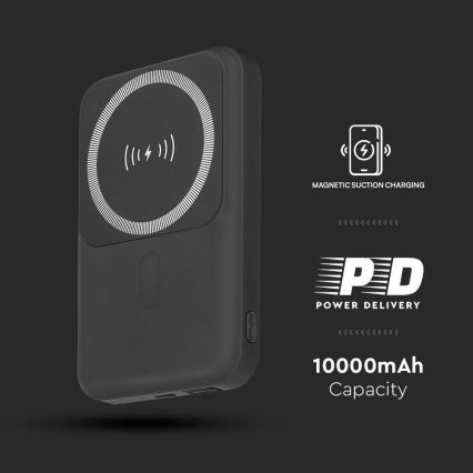 Magnetisk powerbank med trådløs opladning Power Delivery 10 000mAh/20W/3,7V sort