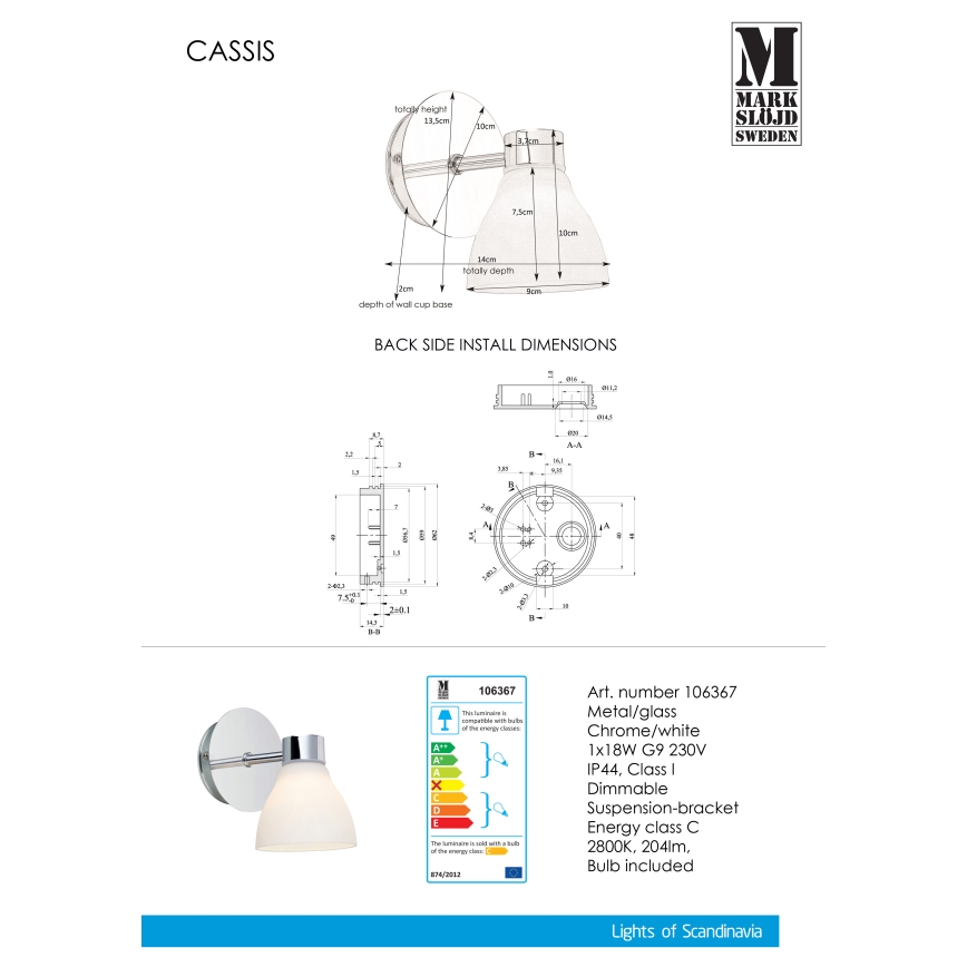 Markslöjd 106367 - Væglampe CASSIS 1xG9/18W/230V