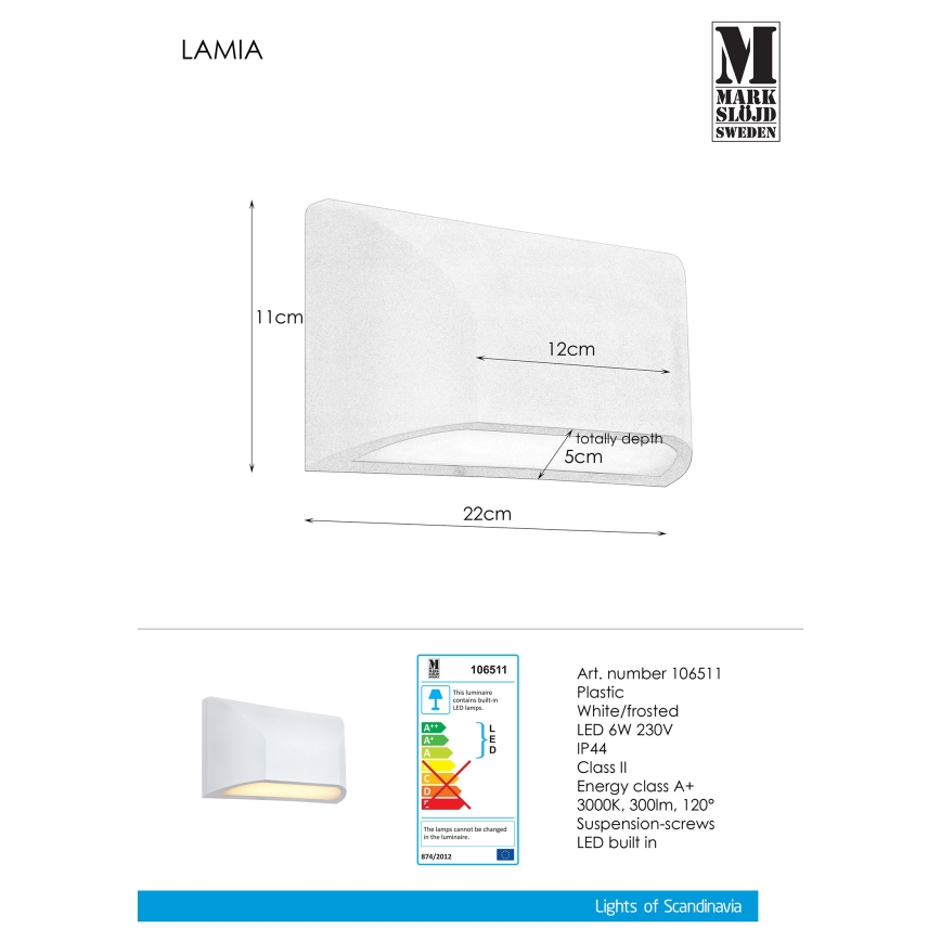 Markslöjd 106511 - Udendørs LED væglampe NIKOS LED/6W/230V IP44