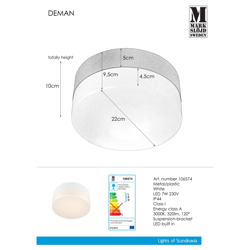 Markslöjd 106574 - LED loftlampe DEMAN LED/7W/230V IP44