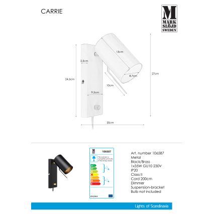 Markslöjd 106587 - Lysdæmpende væglampe CARRIE 1xGU10/35W/230V antik sort
