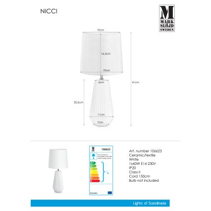 Markslöjd 106623 - Bordlampe NICCI 1xE14/40W/230V
