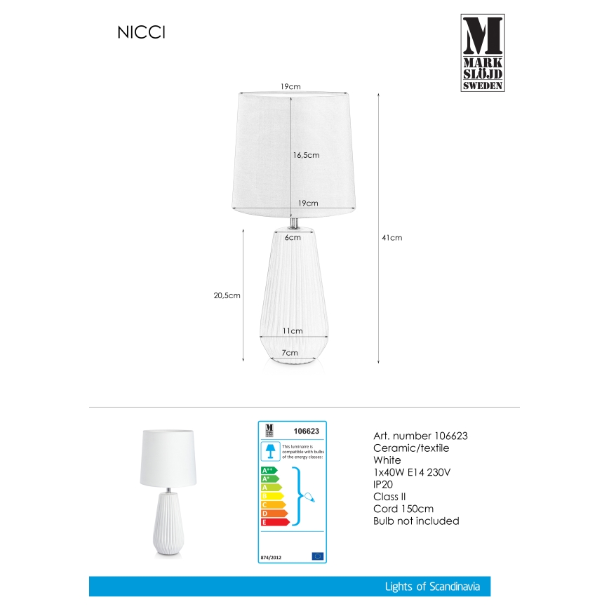 Markslöjd 106623 - Bordlampe NICCI 1xE14/40W/230V