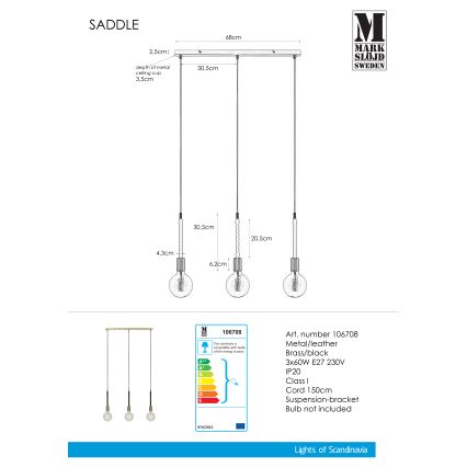 Markslöjd 106708 - Lysekrone i en snor SEDLO 3xE27/60W/230V