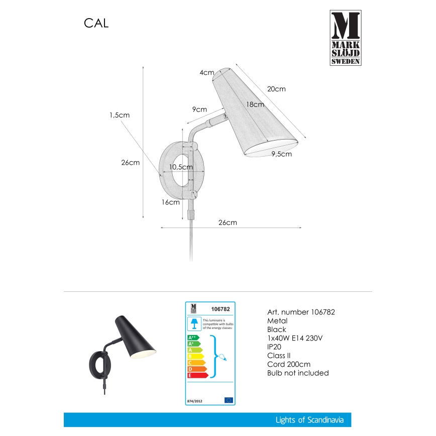 Markslöjd 106782 - Væglampe CAL 1xE14/40W/230V