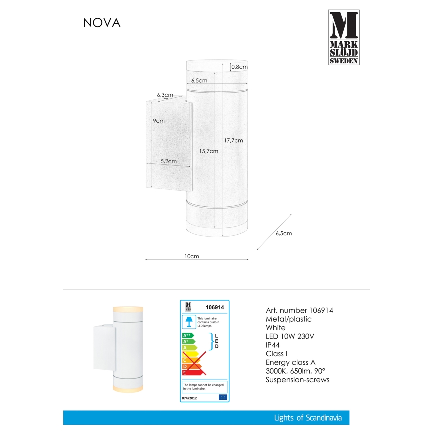 Markslöjd 106914 - Udendørs LED væglampe NOVA 2xLED/5,5W/230V IP44