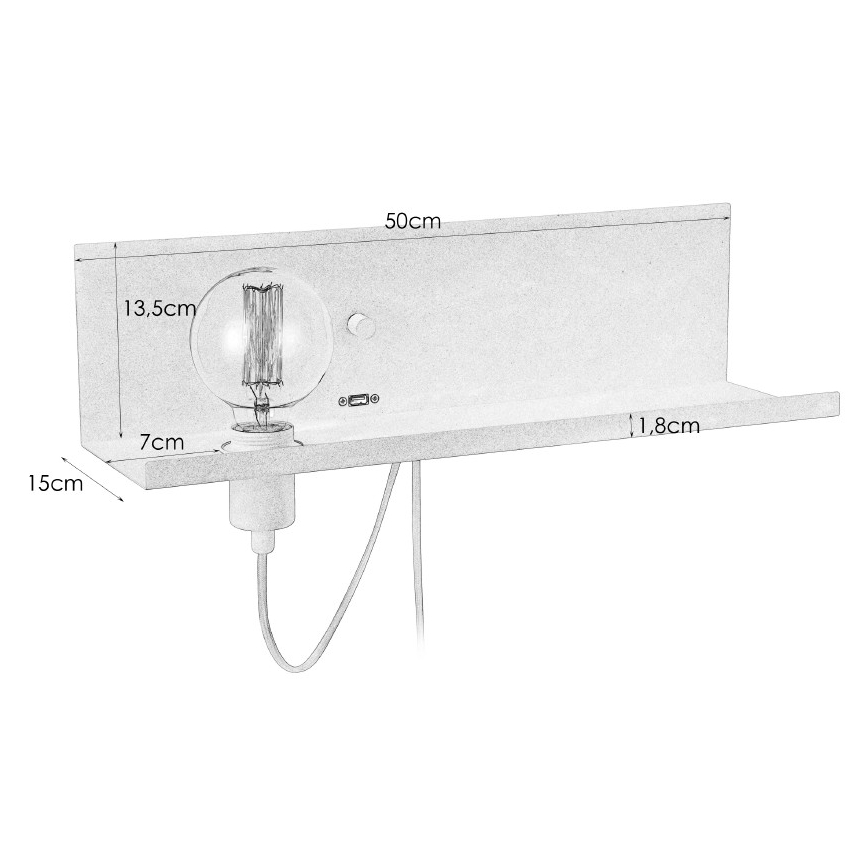 Markslöjd 106969 - Væglampe med USB dæmpbar MULTI 1xE27/60W/230V