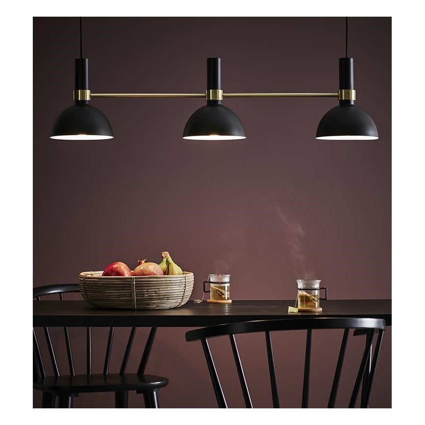 Markslöjd 106971 - Lysekrone i snor LARRY 3xE27/60W/230V sort/gylden