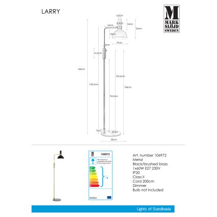 Markslöjd 106972 - Gulvlampe dæmpbar LARRY 1xE27/60W/230V antik sort/gylden