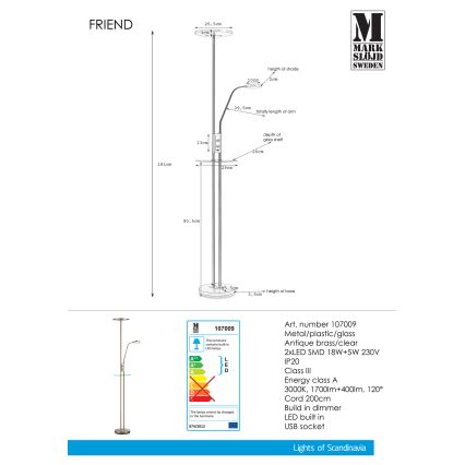 Markslöjd 107009 - LED lysdæmper gulvlampe FRIEND LED/18W/230V + LED/5W