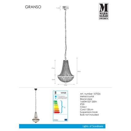 Markslöjd 107026 - Krystal kædelysekrone GRÄNSÖ 1xE27/60W/230V
