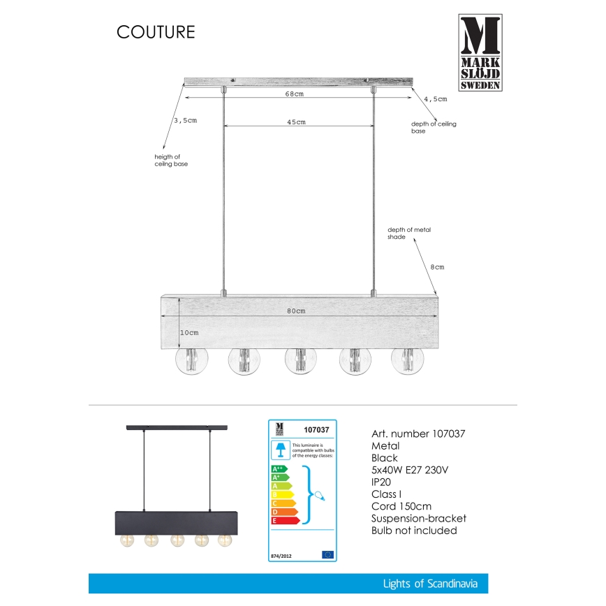 Markslöjd 107037 - Lysekrone i en snor COUTURE 5xE27/40W/230V
