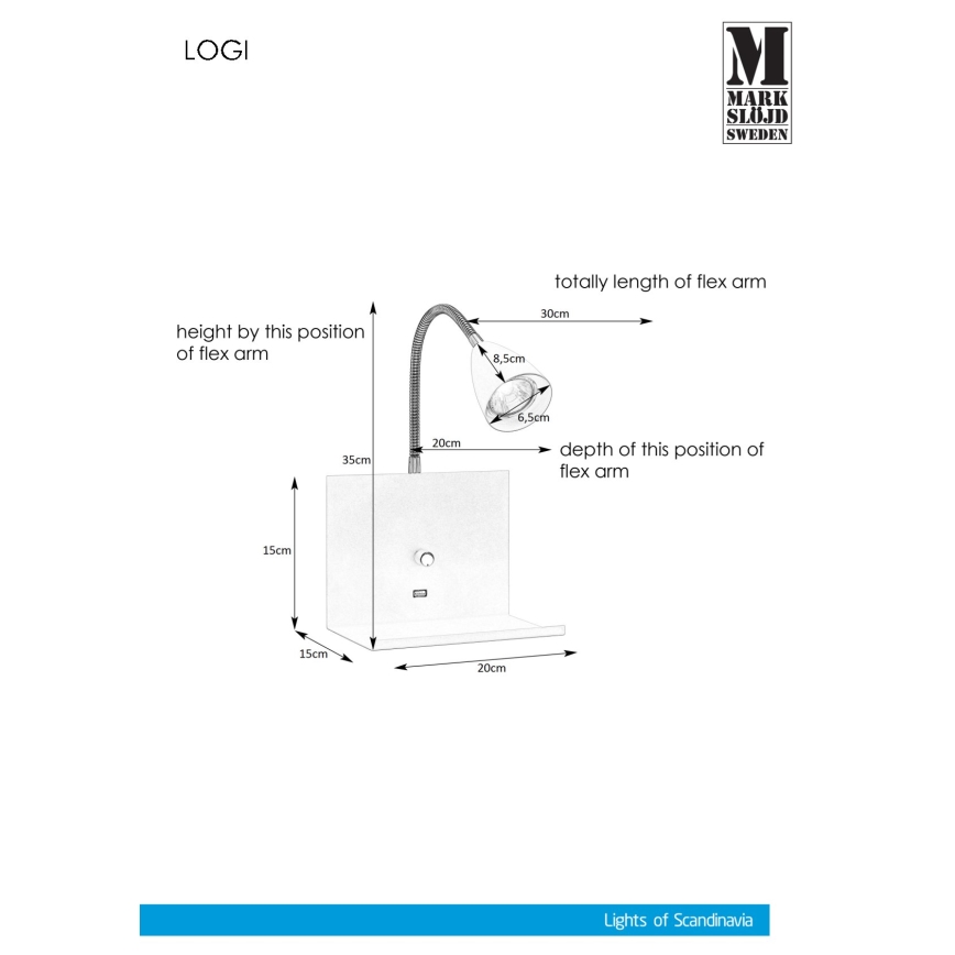 Markslöjd 107140 - Væglampe med USB-stik dæmpbar LOGI 1xGU10/7W/230V