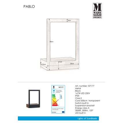 Markslöjd 107177 - LED væglampe med ramme PABLO LED/7W/230V
