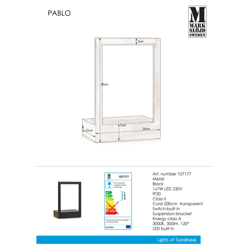 Markslöjd 107177 - LED væglampe med ramme PABLO LED/7W/230V