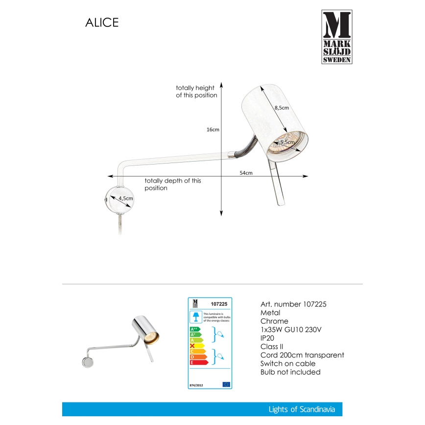Markslöjd 107225 - Væglampe ALICE 1xGU10/35W/230V blank krom
