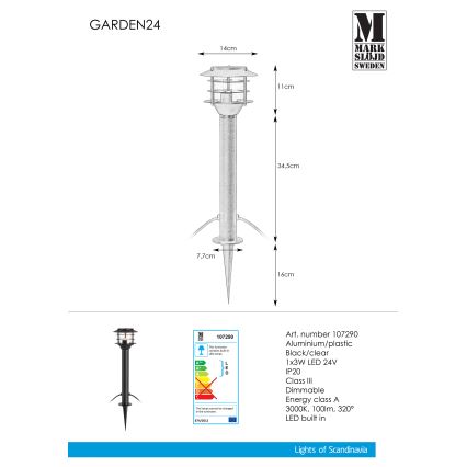 Markslöjd 107290 - LED udendørslampe GARDEN 24 LED/3W/24V 45 cm IP44 sort
