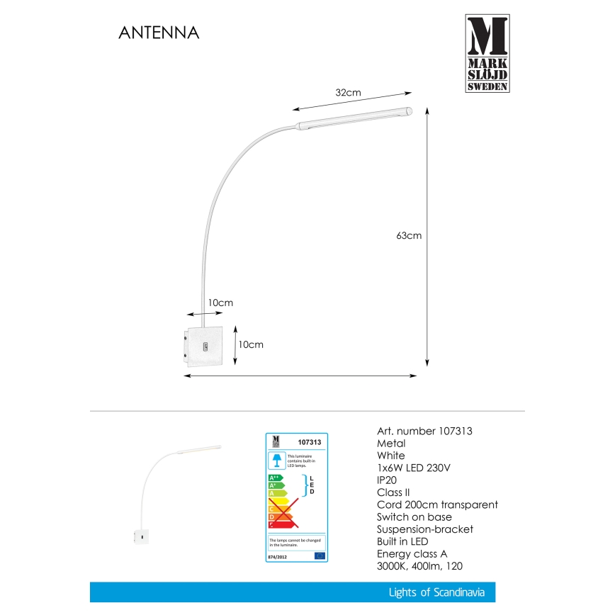 Markslöjd 107313 - LED væglampe ANTENNA LED/6W/230V hvid