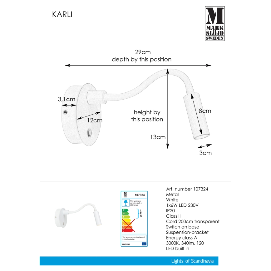 Markslöjd 107324 - LED væglampe KARLI LED/6W/230V