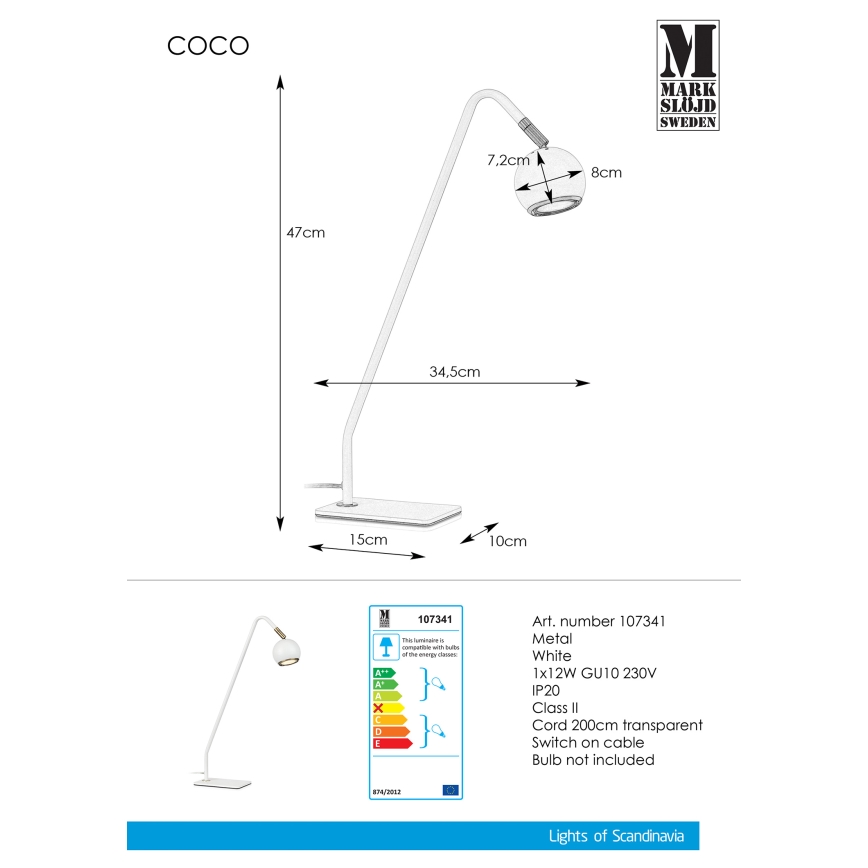 Markslöjd 107341 - Bordlampe COCO 1xGU10/12W/230V