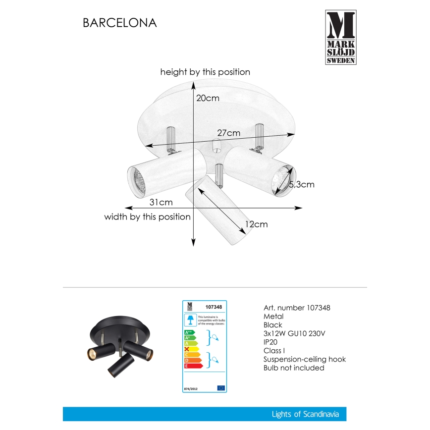 Markslöjd 107348 - Spotlys BARCELONA 3xGU10/12W/230V