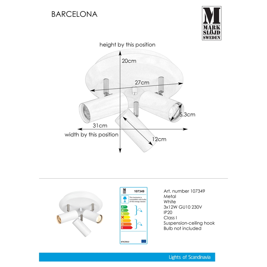 Markslöjd 107349 - Spotlys BARCELONA 3xGU10/12W/230V