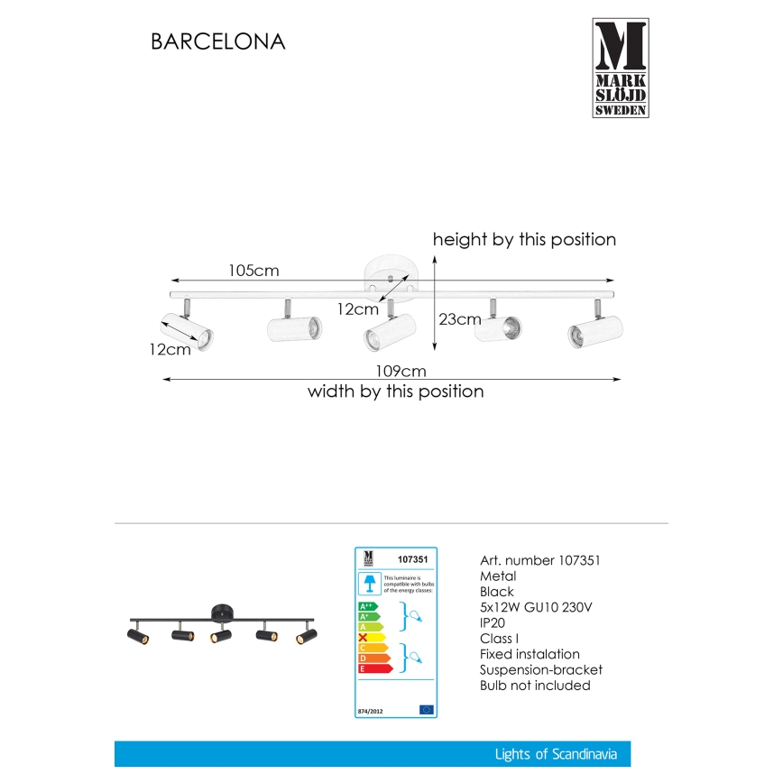 Markslöjd 107351 - Spotlys BARCELONA 5xGU10/12W/230V