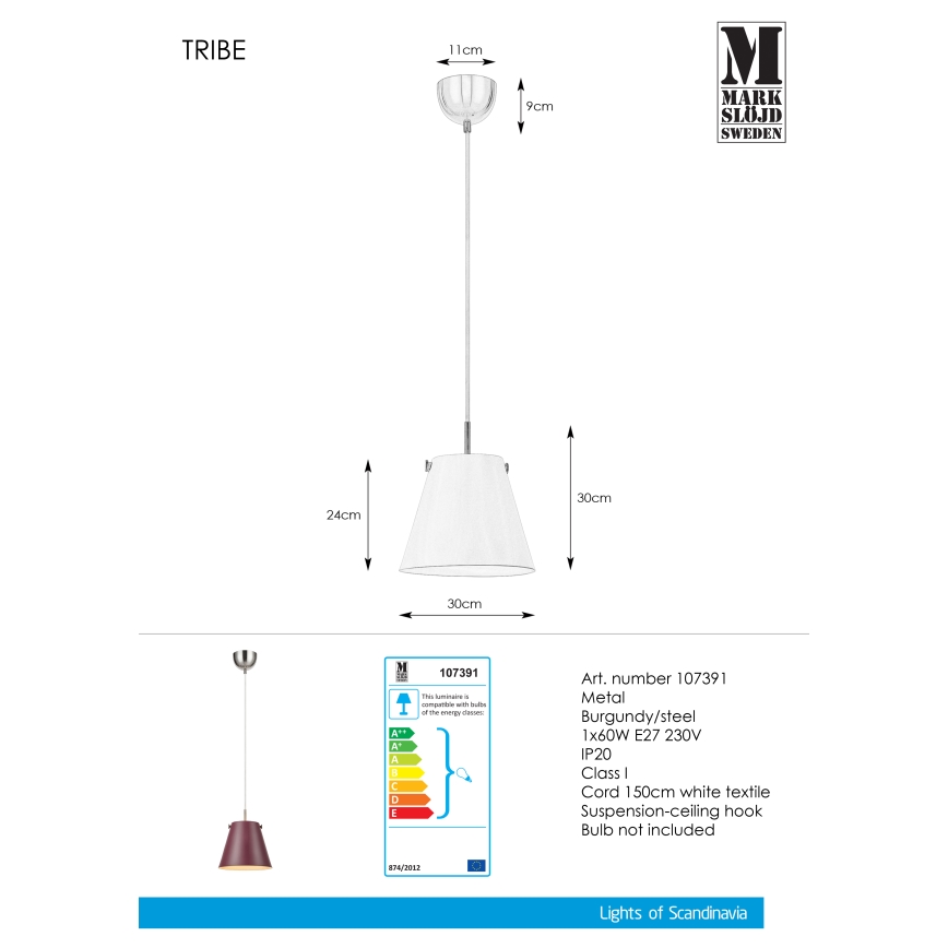 Markslöjd 107391 - Lysekrone i en snor TRIBE 1xE27/60W/230V