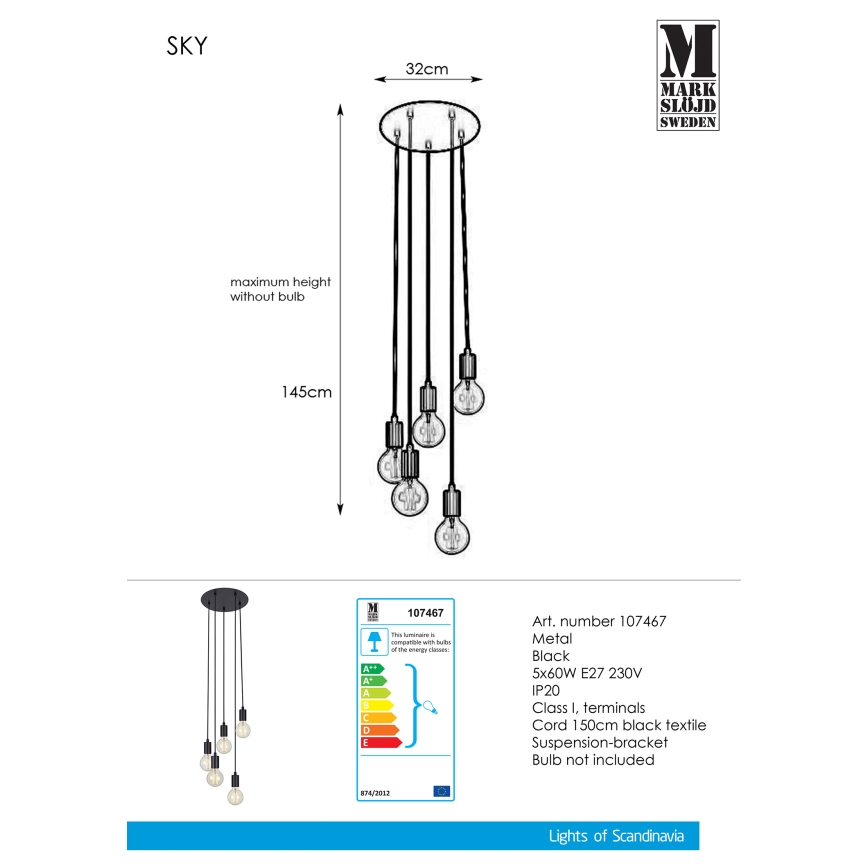Markslöjd 107467 - Pendel SKY 5xE27/60W/230V