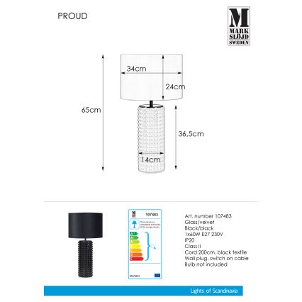 Markslöjd 107483 - Bordlampe PROUD 1xE27/60W/230V