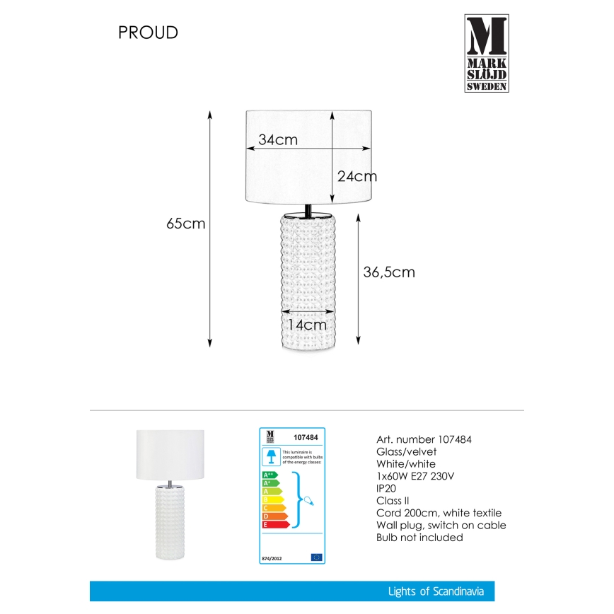 Markslöjd 107484 - Bordlampe PROUD 1xE27/60W/230V
