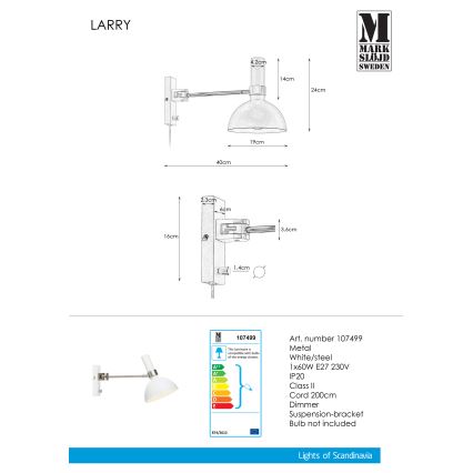 Markslöjd 107499 - Dæmpbar væglampe LARRY 1xE27/60W/230V