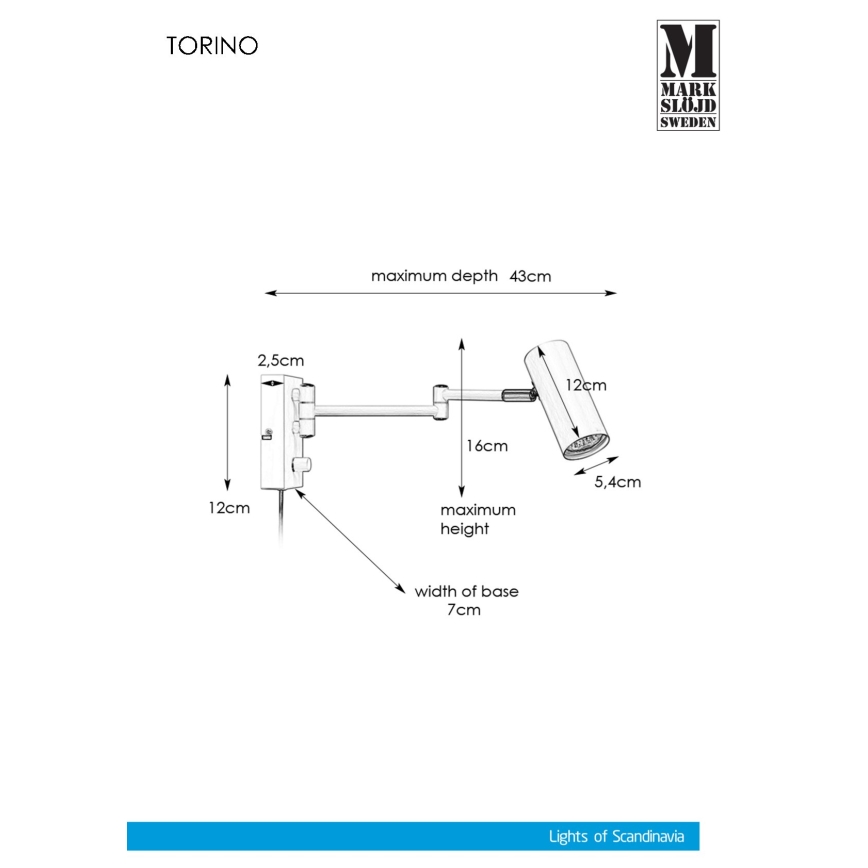 Markslöjd 107538 - Dæmpbar væglampe med spot TORINO 1xGU10/12W/230V