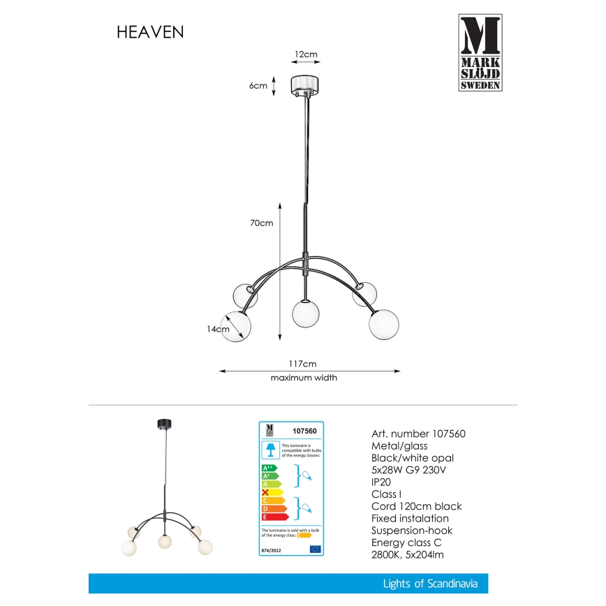 Markslöjd 107560 - Pendel HEAVEN 5xG9/28W/230V