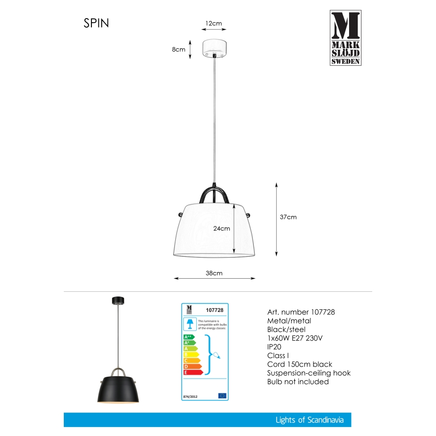 Markslöjd 107728 - Lysekrone i en snor SPIN 1xE27/60W/230V