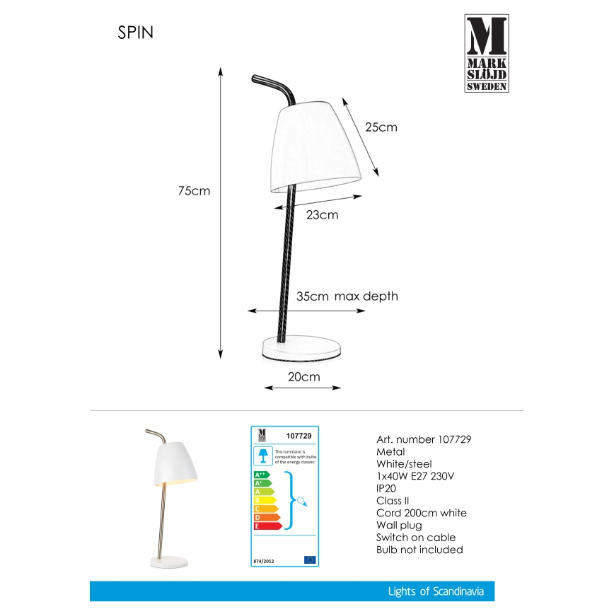 Markslöjd 107729 - Bordlampe SPIN 1xE27/40W/230V
