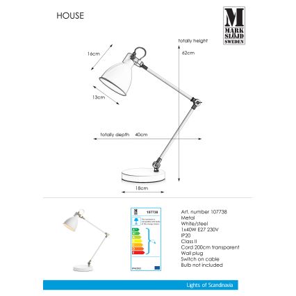 Markslöjd 107738 - Bordlampe HOUSE 1xE27/40W/230V