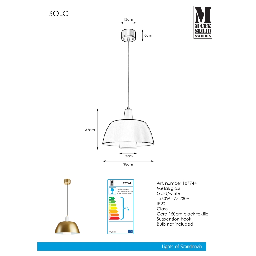 Markslöjd 107744 - Lysekrone i en snor SOLO 1xE27/60W/230V